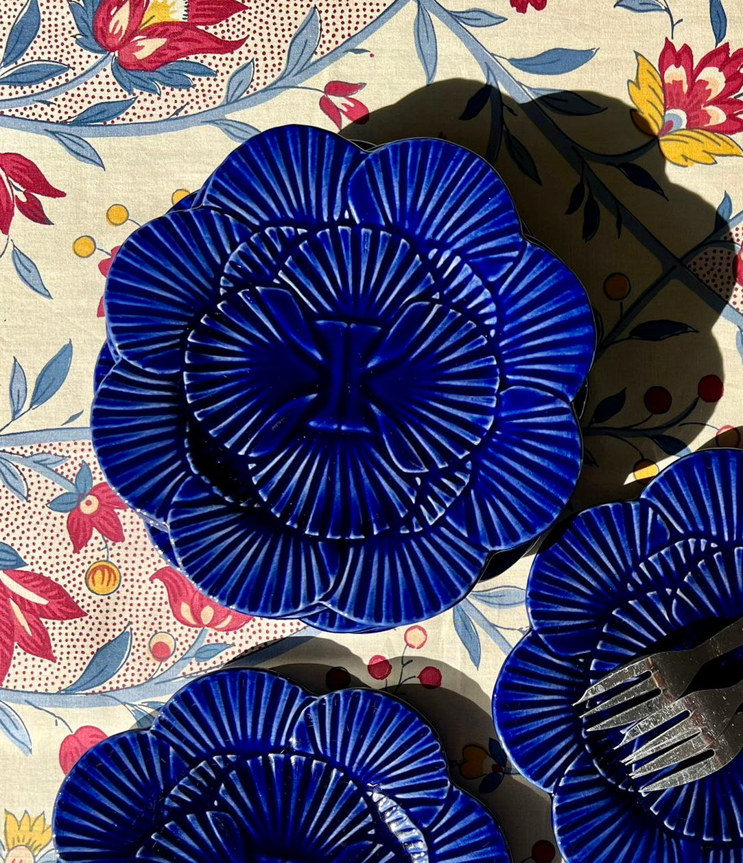 6 assiettes à dessert bleues fleurs
