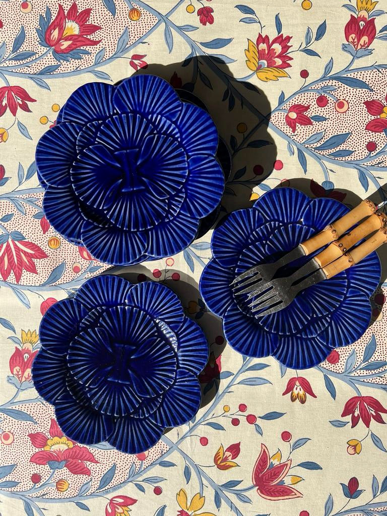 6 assiettes à dessert bleues fleurs