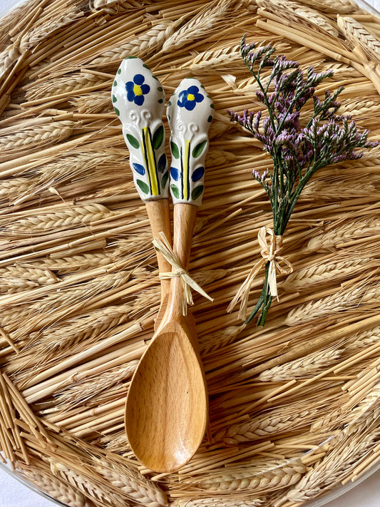 Couverts à salade fleurs bleu