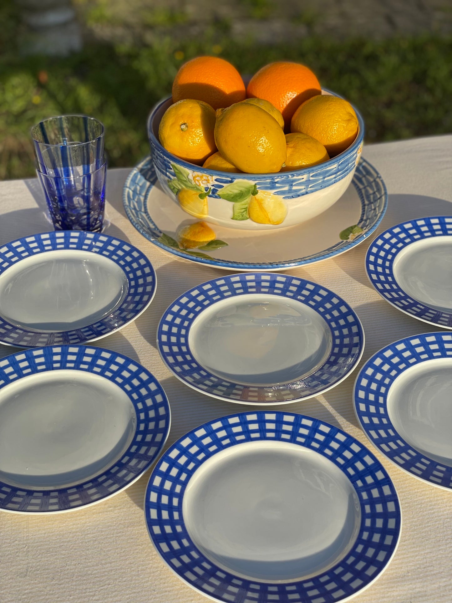 7 assiettes à dessert "Pareo bleu"