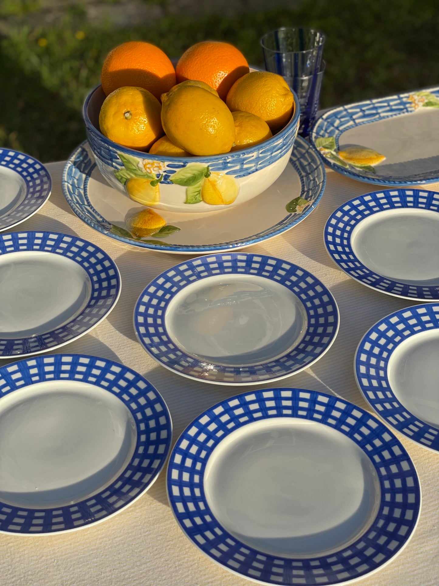 7 assiettes à dessert "Pareo bleu"