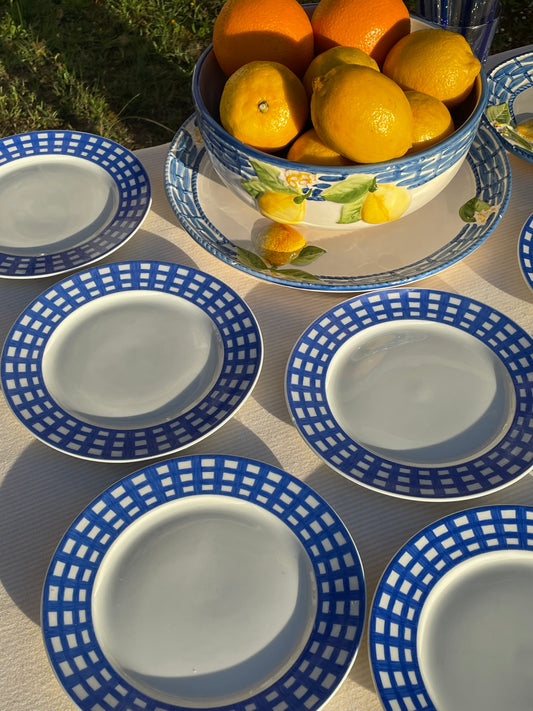 7 assiettes à dessert "Pareo bleu"