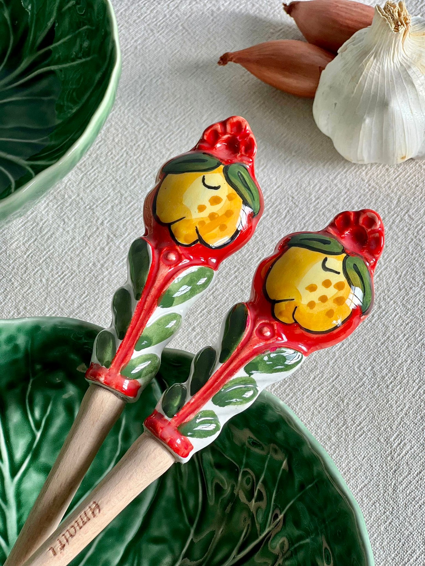 Couverts à salade rouge citrons Made in Italy
