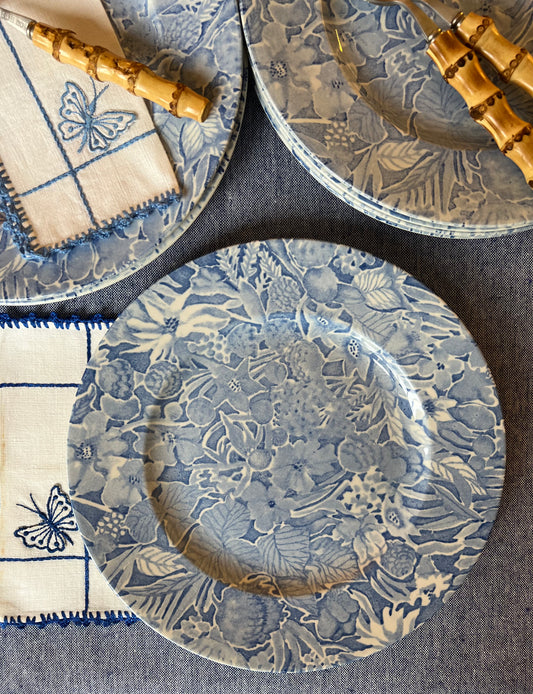 8 assiettes à dessert bleues fleurs